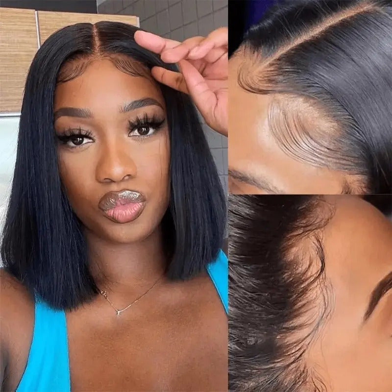 Elegant Straight Bob Wig - 200% Density 13x4 HD Lace Front, Pre-Plucked with Baby Hair, Glueless Brazilian Human Hair, Shoulder-Length Bob Style for Women, Natural Look, 100% Real Human Hair, Short Hair Wig